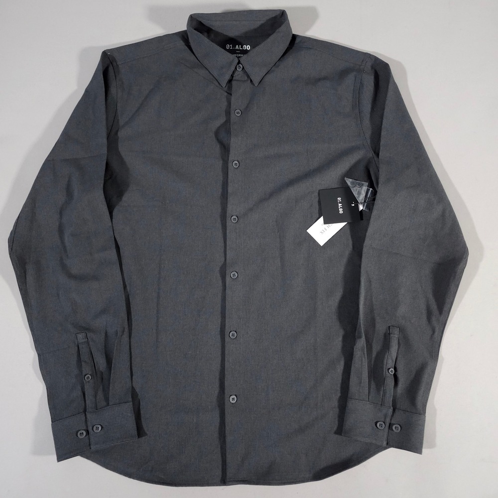 01.ALGO Performance Shirt Mens Large Gray Long Sleeve Button Down UPF 40+